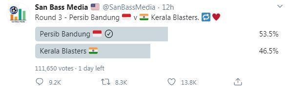 Unggul Sementara Atas Klub India Kerala Blasters, Persib Bandung Berpeluang Tembus 8 Besar Dunia Copyright: https://twitter.com/SanBassMedia