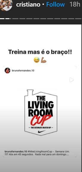 Ronaldo mengomentari hasil core crusher challenge Bruno Fernandes. Copyright: Instagram @cristiano