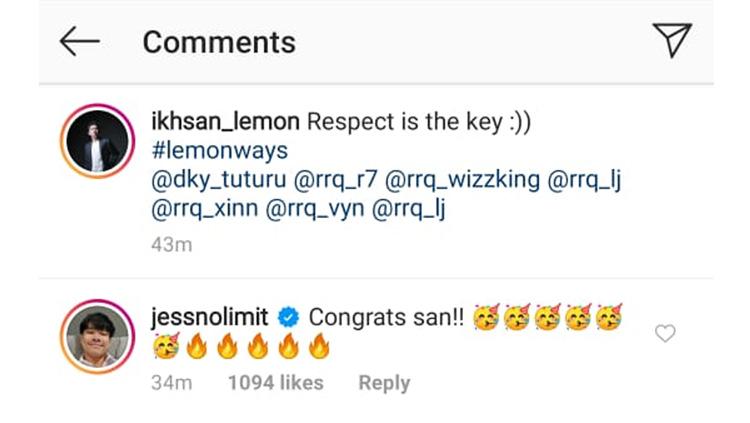 Jess ngucapin selamat ke lemon. Copyright: instagram/ikhsan_lemon