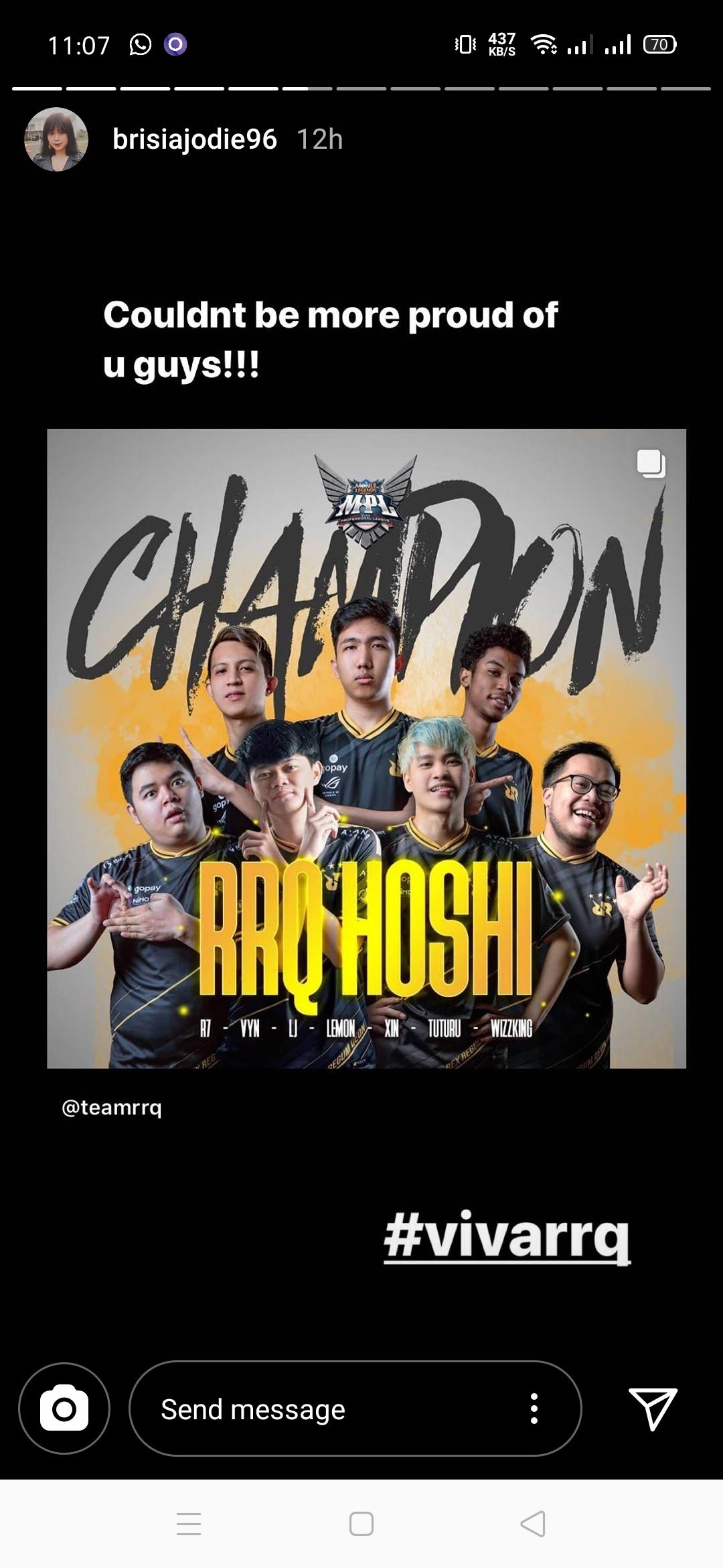 Jonatan Christie Hingga Brisia Jodie Rayakan RRQ Juara MPL ID season 5 Copyright: INSTAGRAM