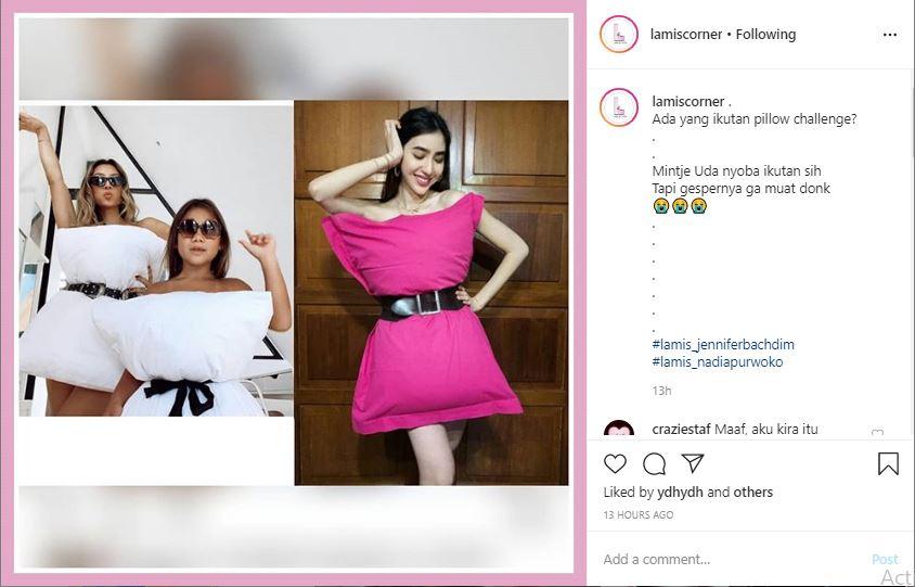 Jennifer Bachdim dan Nadia Purwoko ikut memeriahkan Pillow Challenge yang belakangan sedang menjamur di media sosial. Copyright: Instagram