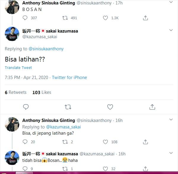 Tunggal putra Jepang, Kazumasa Sakai, berbalas tweet dengan Kazumasa Sakai. Copyright: Tunggal putra Jepang, Kazumasa Sakai, berbalas tweet dengan Kazumasa Sakai.