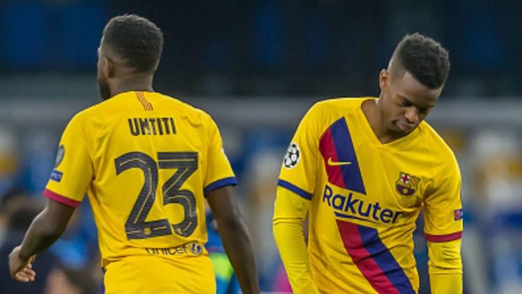 Dua pemain Barcelona, Samuel Umtiti (kiri) dan Nelson Semedo bakal dilepas demi pemain Tottenham Hotspur, Tanguy Ndombele - INDOSPORT