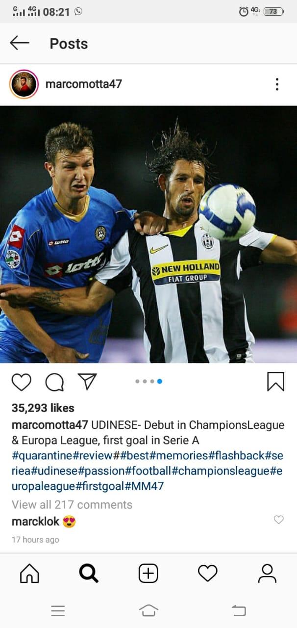 Mark Klok kagum dengan perjalanan Marco Motta di kompetisi sepak bola Eropa bersama Udinese Copyright: Instagram/Marco Motta