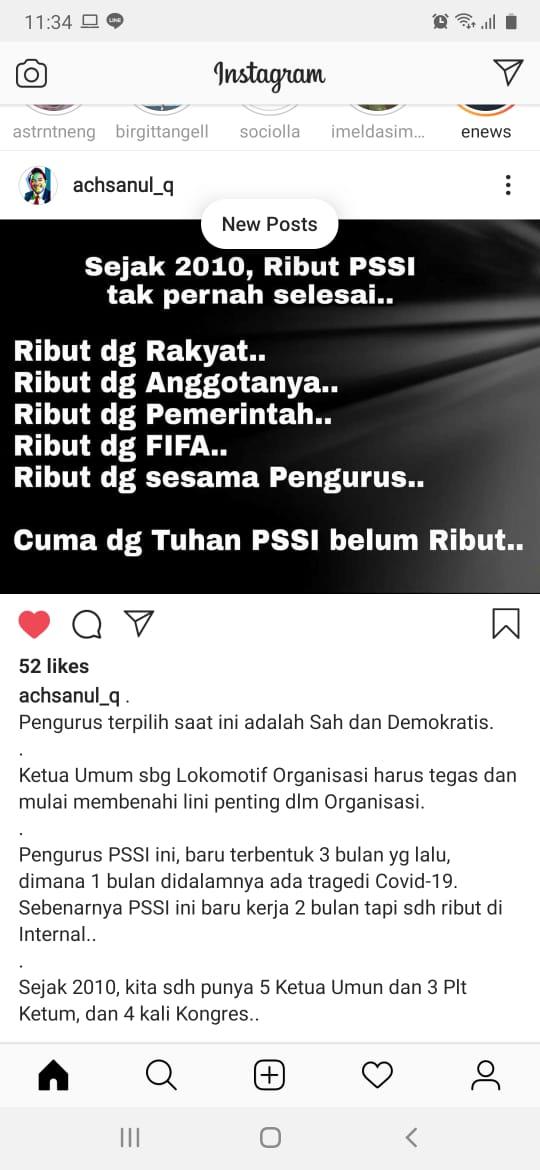 Postingan Presiden Madura United, Ichsanul Qosasi, yang menyindir PSSI Copyright: Instagram/Ichsanul Qosasi