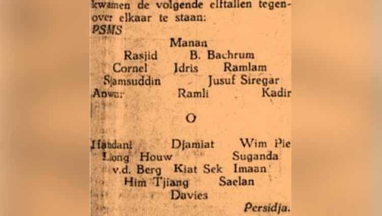 Formasi pemain PSMS vs Persija di Lustrum PSMS 1955. Copyright: Dok. Indra Efendi Rangkuti