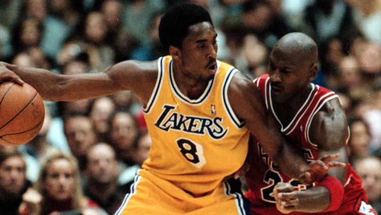 Dua pebasket legenda NBA, Kobe Bryant dan Michael Jordan. Copyright: Keith Birmingham, Pasadena Star-News/SCNG