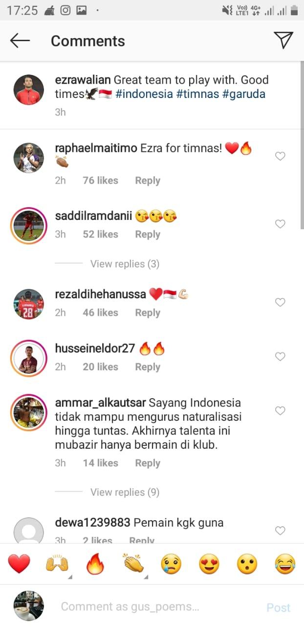 Ezra Walian mendapat komentara dari Saddil Ramdani saat mengenang momen bersama Timnas Indonesia Copyright: Instagram/Ezra Walian