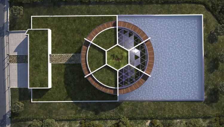 Rumah mewah Lionel Messi yang berbentuk bola tampak dari atas. Copyright: joe.ie