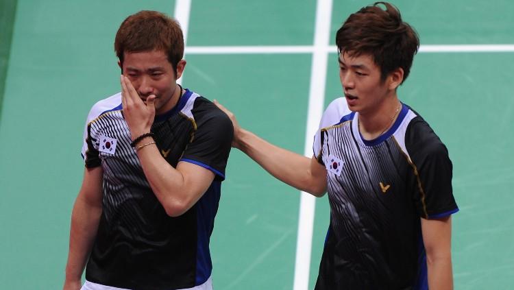 Lee Yong-dae (kanan) dan Jung Jae-sung menjadi salah satu skuat Korea Selatan di Piala Thomas 2008. - INDOSPORT