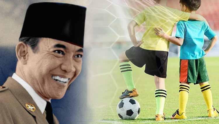 Ilustrasi Presiden Soekarno dan sepak bola.