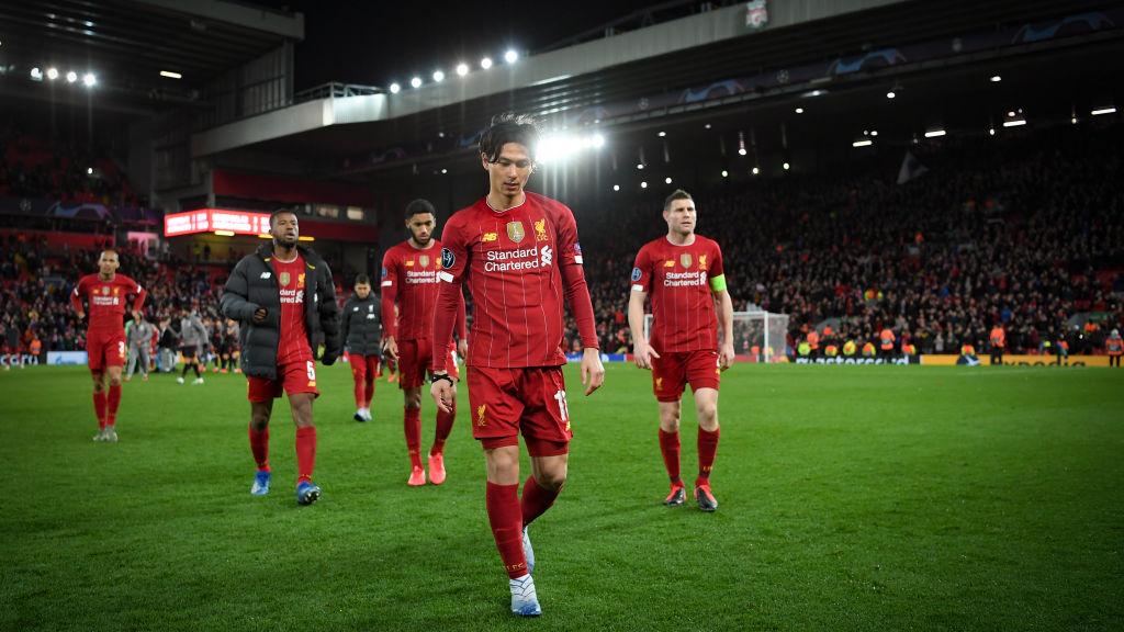 Skuat Liverpool tertunduk lesu usai kalah dari Atletico Madrid Copyright: Michael Regan - UEFA/UEFA via Getty Images