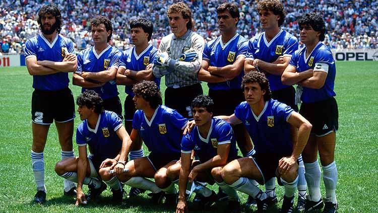 Para pemain sebelas awal Argentina untuk menghadapi Inggris di babak perempatfinal Piala Dunia 1986.