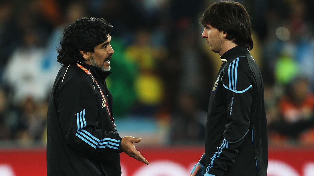 Diego Maradona dan Lionel Messi di Piala Dunia 2010 - INDOSPORT
