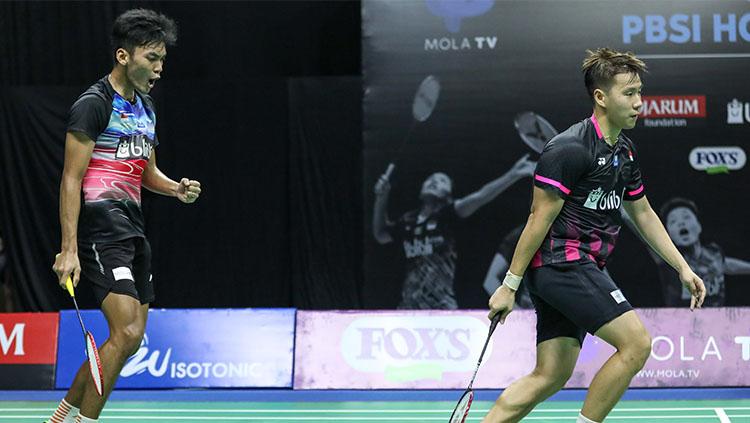 Marcus Fernaldi Gideon/Muhammad Shohibul Fikri di Mola TV PBSI Home Tournament.