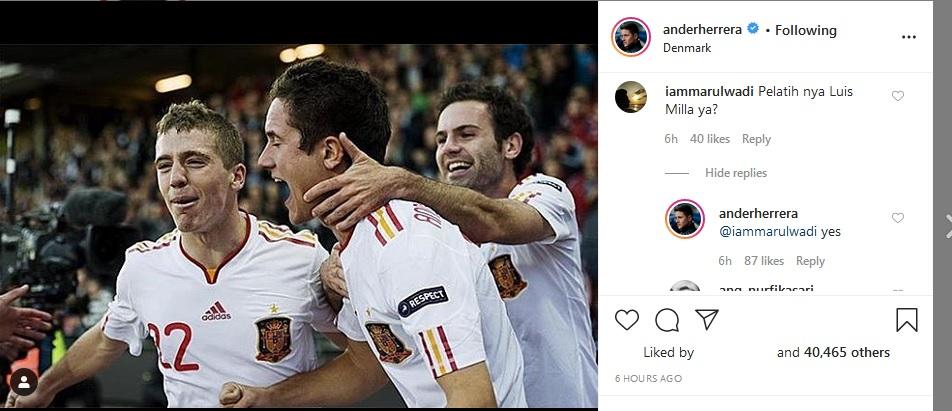 Eks pemain Manchester United, Ander Herrera, menjawab pertanyaan netizen soal Luis Milla. Copyright: Instagram @anderherrera