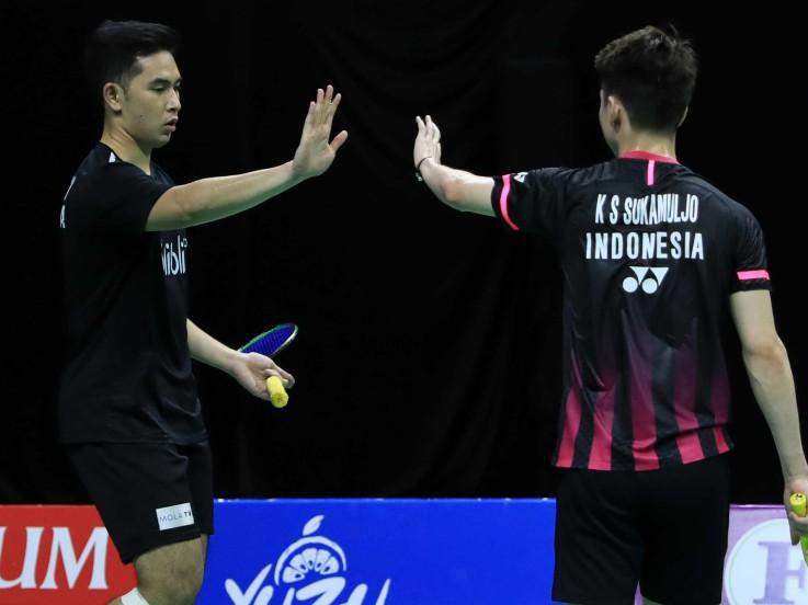 Kevin Sanjaya/M. Reza Pahlevi berpasangan di Mola TV PBSI Home Tournament. Copyright: Badminton Indonesia