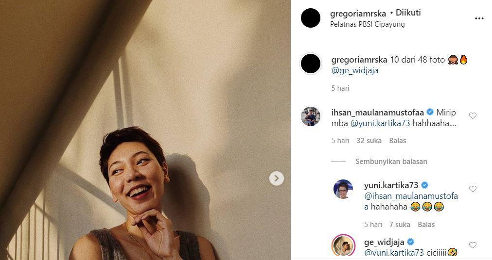 Ihsan Maulana sebut Gloria Emanuelle Widjaja mirip Yuni Kartika. Copyright: Instagram/Gregoria Mariska