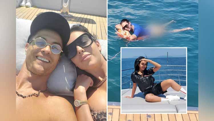 Cristiano Ronaldo dan Georgina Rodriguez saat berlibur diatas kapal pesiarnya. Copyright: thesun.co.uk
