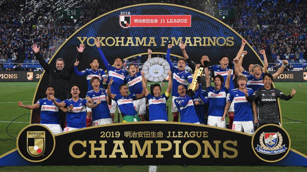 Momen perayaan Yokohama F Marinos saat berhasil menjuarai J-League 2019 lalu.