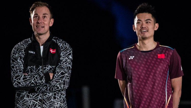 Dua legenda badminton dunia, Peter Gade dan Lin Dan. - INDOSPORT