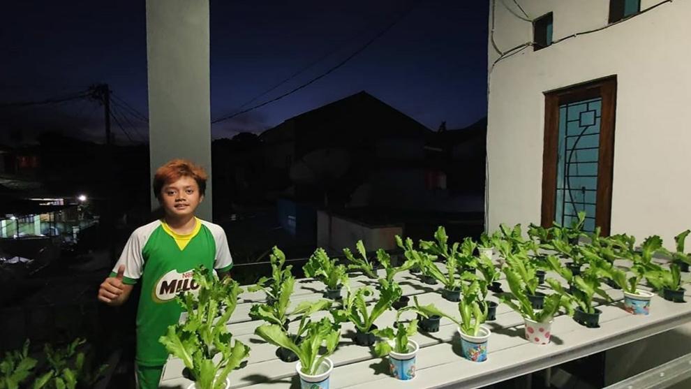 Putra Ricardo Salampessy, Reno Salampessy sedang berpose di antara tanaman sang Ayah di halaman rumahnya Copyright: instagram.com/ricardosalampessy