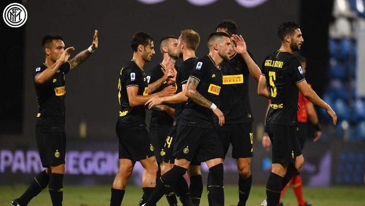 Selebrasi pemain Inter Milan saat melawan SPAL di pekan ke-33 Liga Italia Serie A 2019/20, Jumat(17/07/20).