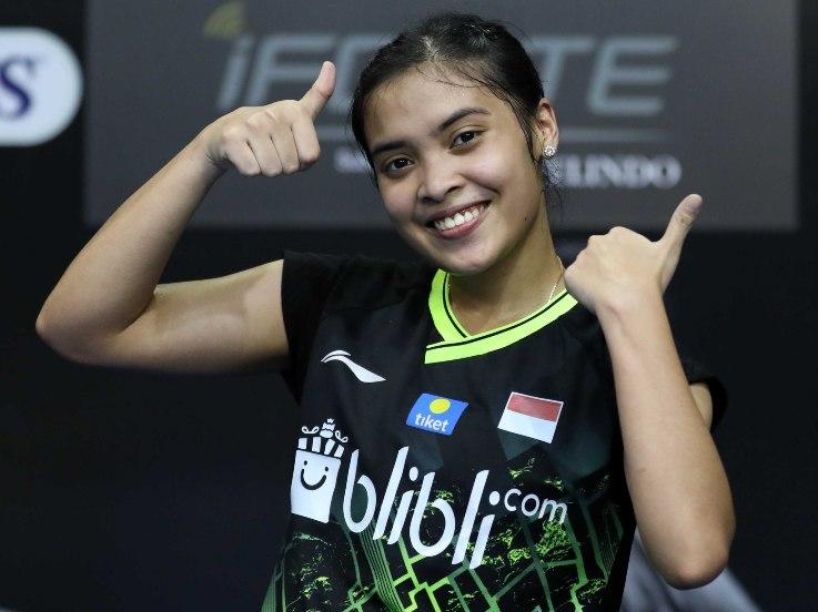 Gregoria Mariska Tunjung di Mola TV PBSI Home Tournament. Copyright: Badminton Indonesia