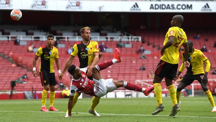 Pierre-Emerick Aubameyang menunjukkan tajinya dan membawa Arsenal meraih kemenangan atas Watford di pekan terakhir Liga Inggris 2019/20.