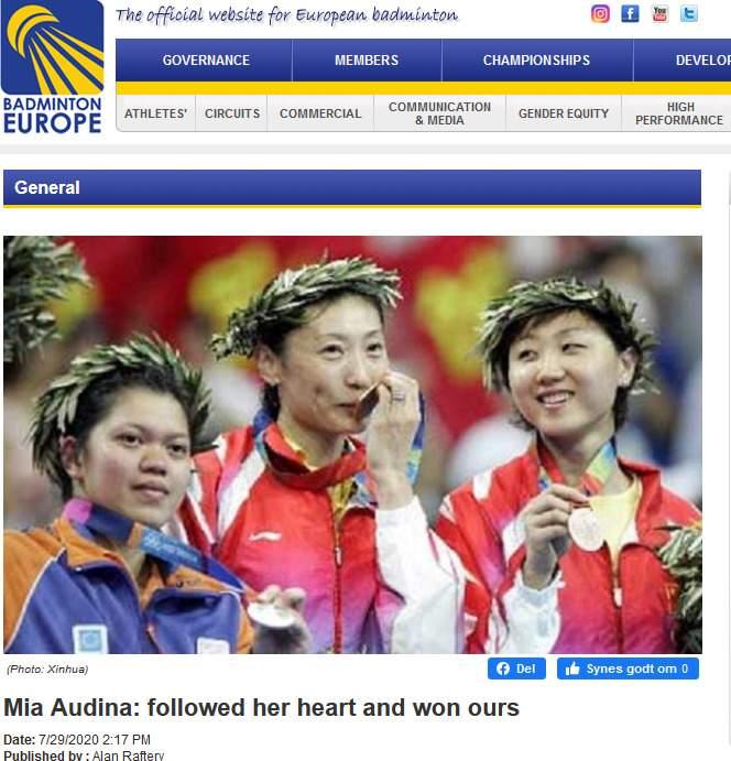 Pebulutangkis berdarah Indonesia, Mia Audina, disorot media Eropa. Copyright: Badminton Europe