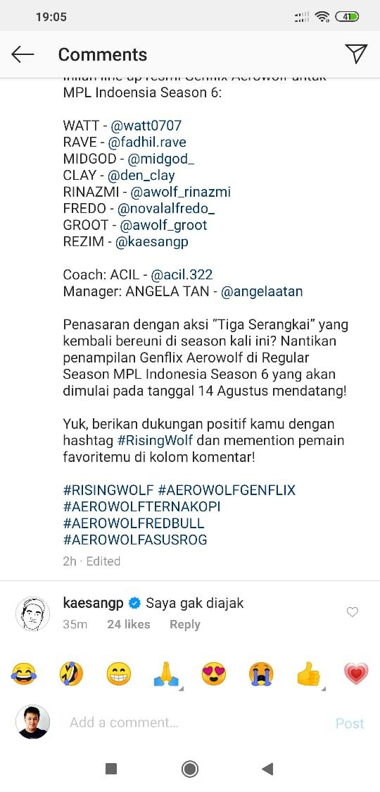 Genflix Aerowolf Perkenalkan Roster untuk MPL S6, Kaesang: Gak Ngajak Copyright: instagram.com/aerowolfproteam