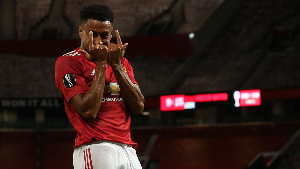 Selebrasi Jesse Lingard usai mencetak gol di laga Liga Europa Manchester United vs LASK