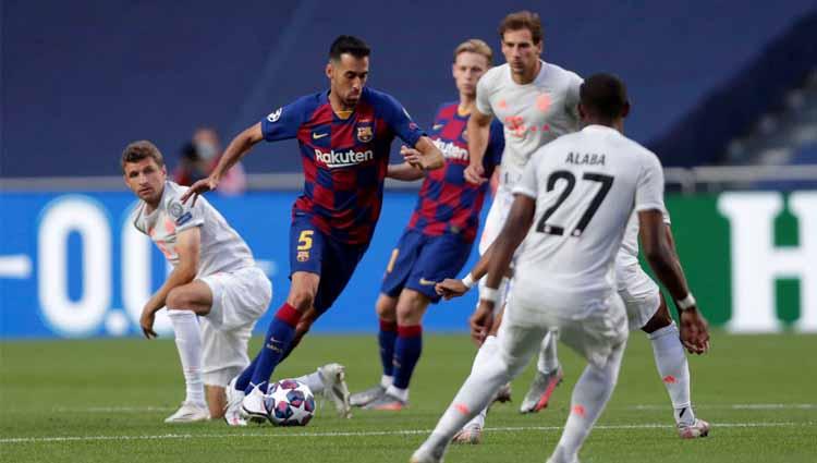 Sergio Busquets dalam laga perempatfinal Liga Champions 2019/20, Sabtu (15/08/20) dini hari.