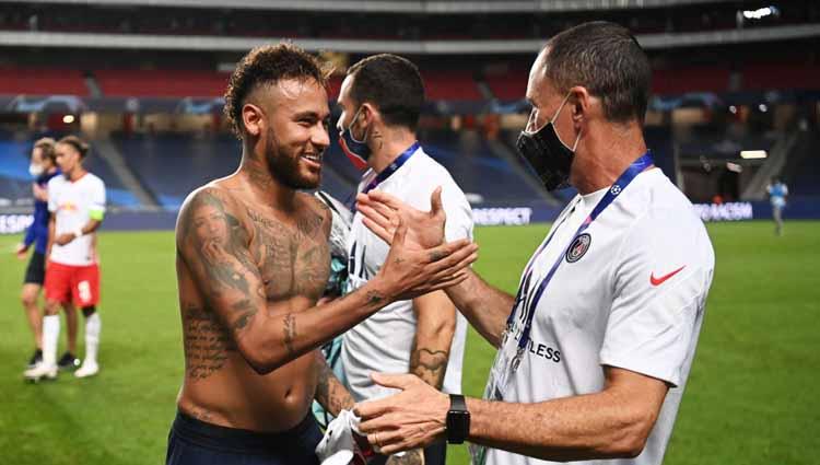Neymar merayakan kemenangan bersama tim Paris Saint-Germain di laga semi final Liga Champions 19/08/2020 dini Hari.