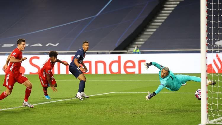 Pemain Bayern Munchen, Kingsley Coman, mencetak gol ke jala PSG di final Liga Champions, Senin (24/08/20) dini hari WIB.