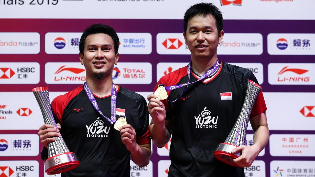 Mohammad Ahsan/Hendra Setiawan saat memenangkan gelar juara BWF World Tour Finals 2019.