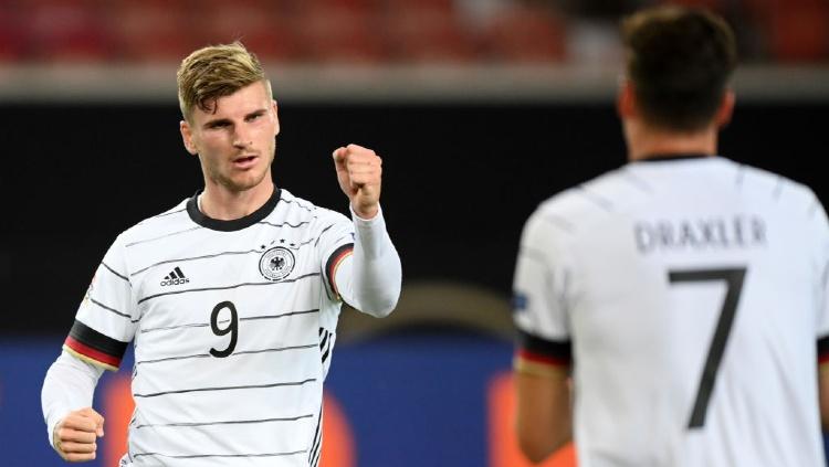Selebrasi gol Timo Werner di laga Jerman vs Spanyol dalam pertandingan Grup A4 UEFA Nations League 2020/21