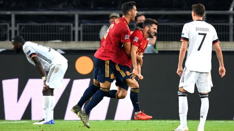 Selebrasi gol Jose Gaya di laga Jerman vs Spanyol dalam pertandingan League A Grup 4 UEFA Nations League 2020/21.