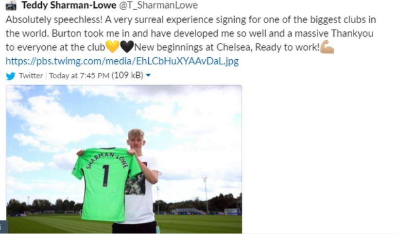 Unggahan Teddy Sharman-Lowe, kiper baru Chelsea Copyright: Football London