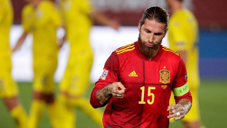 Selebrasi gol Sergio Ramos di laga UEFA Nations League Spanyol vs Ukraina. - INDOSPORT