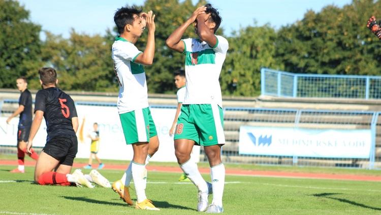Ekspresi pemain timnas Indonesia U-19 usai dikalahkan Kroasia dalam laga uji coba, Selasa (8/9/20).