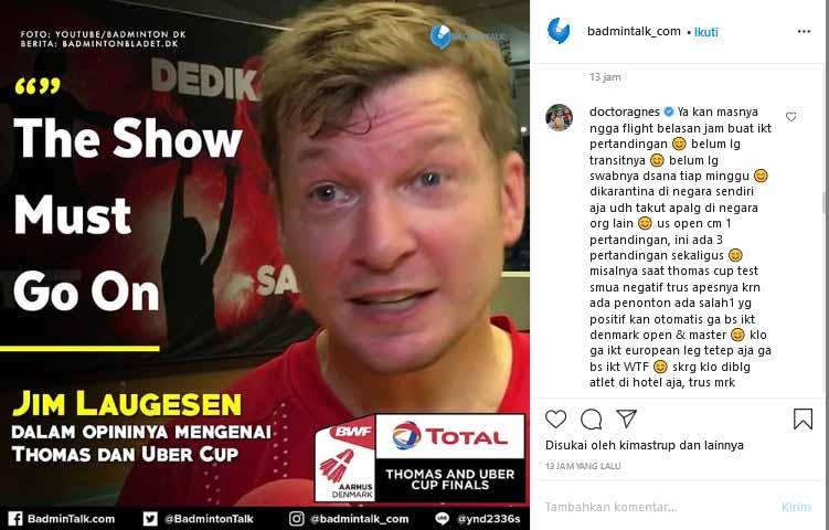 Jim Laugesen mengenai opini mengenai Thomas dan Uber. Copyright: Instagram@badmintalk_com