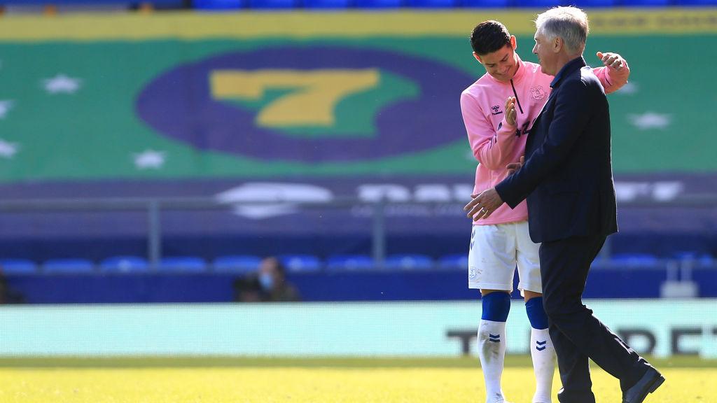 James Rodriguez dan Carlo Ancelotti usai Everton menghancurkan West Bromwich Albion