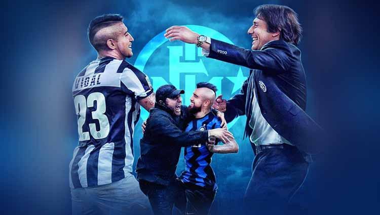 Arturo Vidal dan pelatih Inter Milan Antonio Conte. Copyright: Twitter@IFTVofficial