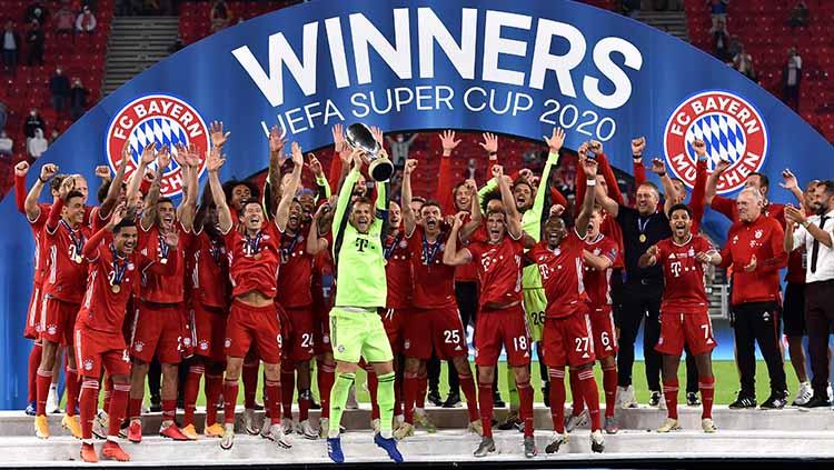 Selebrasi pemain Bayern Muncehn setelah memenangkan UEFA Super Cup 2020.