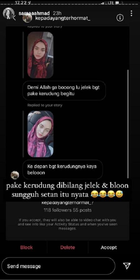 Pacar Nurhidayat Haji Haris, Sarah Ahmad, dicibir saat tampil menggunakan hijab. Copyright: Instagram Sarah Ahmad/@saraaaahmad