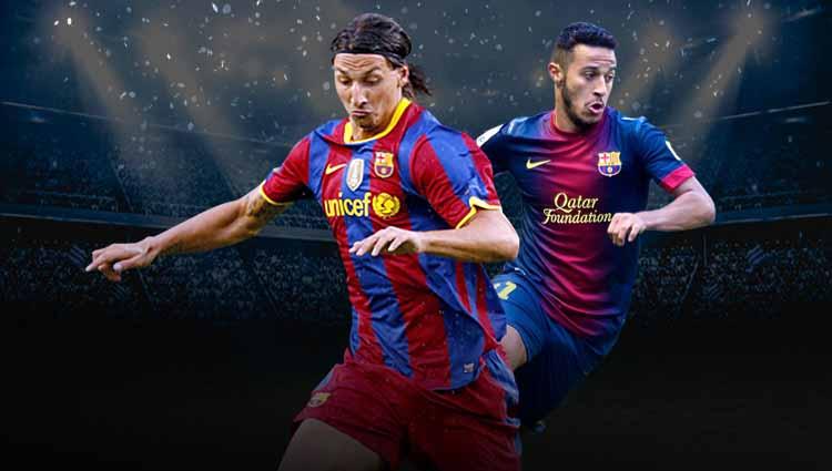 Zlatan Ibrahimovic dan Thiago Alcantara saat masih membela Barcelona.