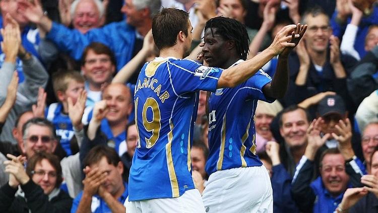 Selebrasi Benjani Mwaruwari usai mencetak gol dalam laga Liga Inggris antara Portsmouth vs Reading, 29 September 2007.