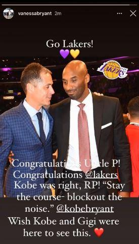 LA Lakers Juara NBA 2020, Istri Kobe Bryant Rindu Suami Copyright: Story Instagram Vanessa Bryant