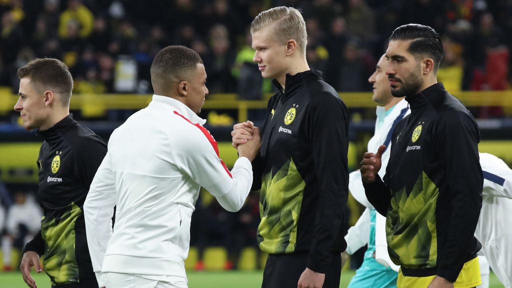 Kylian Mbappe dan Erling Haaland di laga Borussia Dortmund vs Paris Saint-Germain Copyright: Alex Grimm/Getty Images
